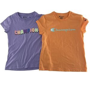 Champion Shirt Youth Girls Medium T Shirt Script Logo Athletic Lot of 2 NEW